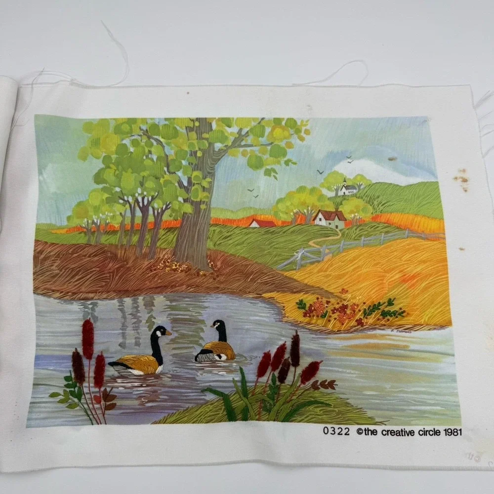 Vtg Set 3 Needlepoint Landscape Scene Completed Colorful Country Granny Wall Art